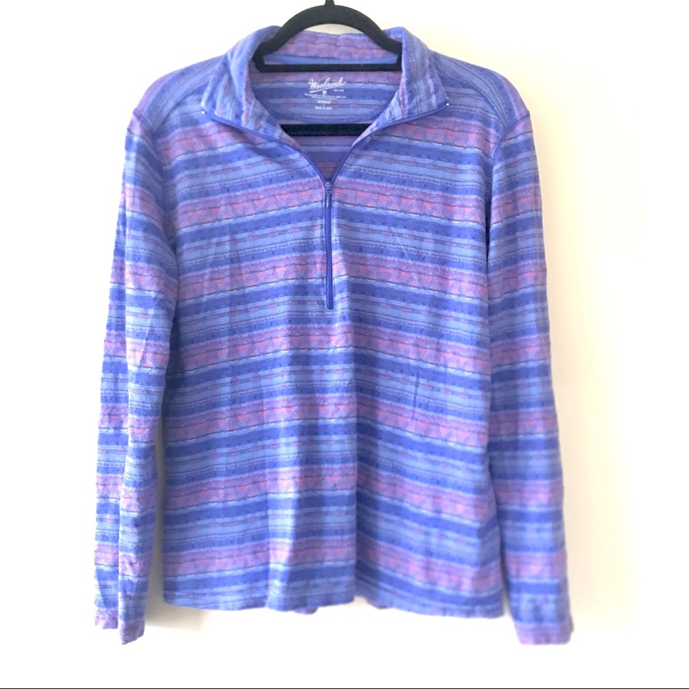 Woolrich Sweater Womens Large L Pullover Half Zip Purple Blue Jacquard Quarter